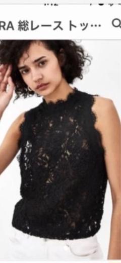 ZARA 総レース黒 ノースリーブ トップス