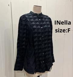 イネラ INella バンドカラー サイドリボン シャツ ブラック レディース