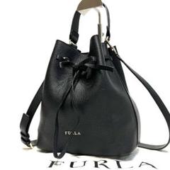 極美品 2WAY フルラ ハンド バケット ショルダーバッグ バケツ レザー 黒