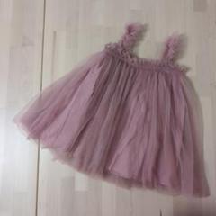 90サイズ　ピンク チュール チュニック フリル付き