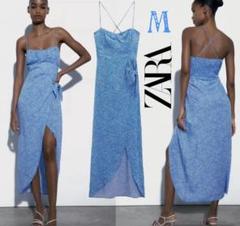未使用【ザラ】チュール プリント ロング キャミ ワンピース M 青×オレンジ ZARA - 未使用【ザラ】チュール プリント ロング キャミ