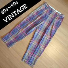 90s 00s ツータック ワイド チェック スラックス ヴィンテージ レトロ 90s ツータック ワイド ウール スラックス チェック ヴィンテ