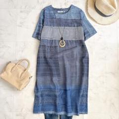 美品✨ JNBYセンソユニコ シルク100% 半袖　ワンピース　総柄　異素材切替 美品✨ JNBYセンソユニコ シルク100% 半袖 ワンピース 総柄 異