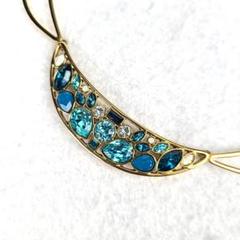 /極上品/スワロフスキー ネックレス 三日月 マルチカラー ブルーカラー