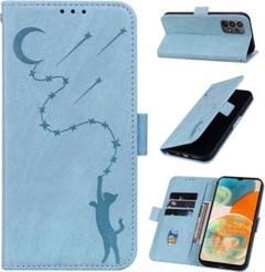 Galaxy a23 5g ケース sc-56c スタンド ブルー 猫 ねこ