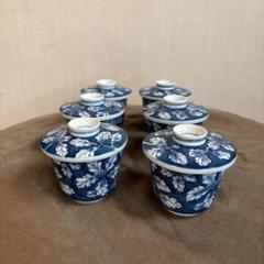 蓋つき煮物椀 6個セット 青色の葉模様 直径8㌢×7㌢ - メルカリ