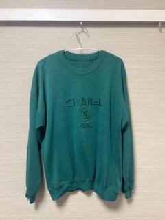 【美品】CHANEL リップロゴ入り　スウェット　エメラルド 美品】CHANEL リップロゴ入りスウェットエメラルド