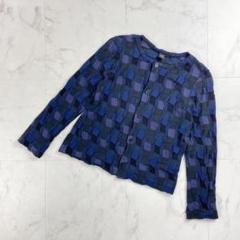Y’s パッチワーク風カーディガン 青黒 レディース フリーサイズ*WC1095 Y's パッチワーク風カーディガン 青黒 レディース フリーサイズ