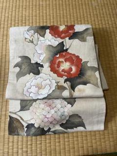 【匿名配送】オフホワイト　芙蓉　手書き名古屋帯　初夏 SO-612 名古屋帯 開き名古屋 九寸 塩瀬 華 手描き 逸品 - メルカリ