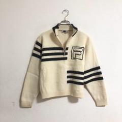 FILA ニット　プルオーバー　メンズ　ゴルフ　ハーフジップ　アイボリーb780のサムネイル