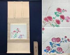 【真作】菅真人/秋菊図/菅楯彦に師事/花図/横物/掛軸/名家伝来/AC-309 真作】菅真人/秋菊図/菅楯彦に師事/花図/横物/掛軸/名家伝来/AC