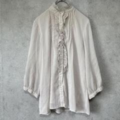 【g.a.t】フリル＊ブラウス（L）シアートップス＊透け感＊バックリボン