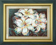メルカリ　絵画　絵 額付( 青緑＋金色の枠 )油絵 F4-091316　花 メルカリ 絵画 絵 額付( 青緑＋金色の枠 )油絵 F4-091316 花