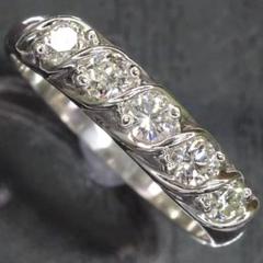 プラチナ pt900 天然ダイヤモンド5石 デザイン リン グ指輪 約12号