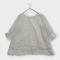 7分袖シフォンブラウス クリーム色 M きれいめ　オフィスカジュアル フレア