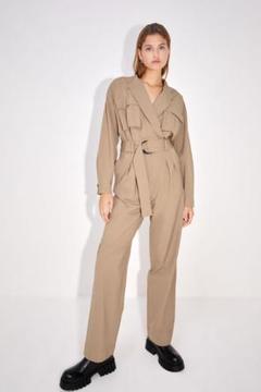Zara レディース ロングジャンプスーツ ポケット付き キャメル