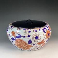 Ｐ１４３　水指　『寺田嘉扇造』『白金彩秋模様』『平水指』　共箱　茶道具 P143 水指 『寺田嘉扇造』『白金彩秋模様』『平水指』 共箱