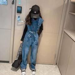 デニムジャンプスーツ✨おしゃれ普段着・女子会に大活躍 レトロデニムジャンプスーツ❤️普段着や女子会に最適な一着