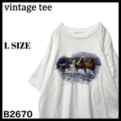 90s ヴィンテージ古着 馬 プリントTシャツ シングルステッチ 白 メンズ L