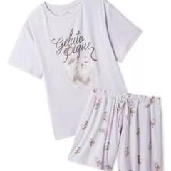 タグ付き ジェラートピケ CAT柄ワンポイントTシャツ&ショート