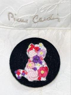 立体フランス刺繍　猫のフラワーBOX 薔薇　ブローチorヘアゴム　ハンドメイド