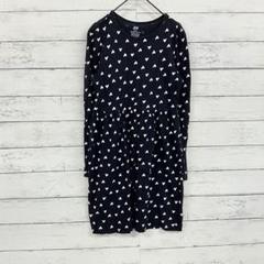 【H&M】キッズ ワンピース 長袖 ハート柄 黒 白 140 綿100% 女の子