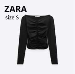 ZARA ザラ 未使用品 フロントギャザー ショート丈 トップス ブラック S
