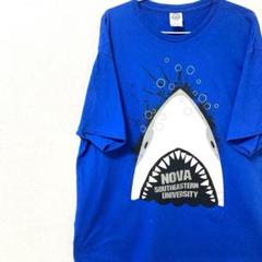 00s〜　DELTA サメ　海　カレッジTシャツ　ブルー　コットン