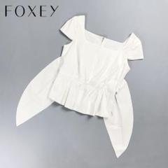 大人気新品をすべて FOXEY NEW YORK リボンペプラムブラウス 白 サイズ42*CD973 トップス