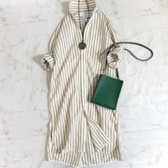 【美品】ティッカ シャツワンピース ベージュ系チェック コットンリネン 美品】ティッカ シャツワンピース ベージュ系チェック コットン