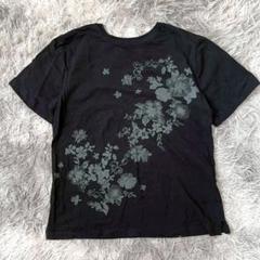 花柄プリント 半袖Tシャツ 黒 (M) 綿100% カジュアル