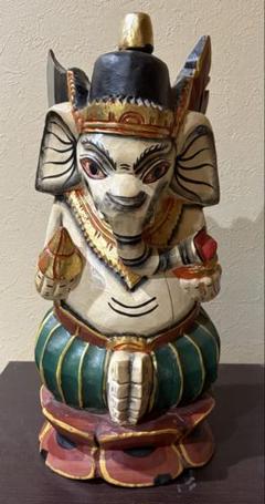 ガネーシャ像 木製 彫刻 約41cm 富と繁栄　愛の神様　木彫　レトロ　インド