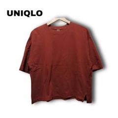 2609　【UNIQLO】　Tシャツ　ワイド　丈短め　S　オレンジ系　半袖