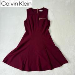 【極美品✨】Calvin Klein レッド ノースリーブ ワンピース　Aライン