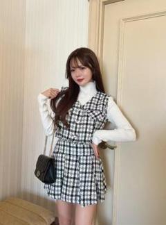可愛いプリーツスカートミニセットアップ❤️チェック柄春コーデ、デートにおすすめ