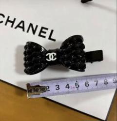 CHANEL ブラックリボンヘアクリップ 約8cm