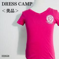 【美品】ドレスキャンプ Tシャツ Vネック エンブレム風プリント S相当 ピンク