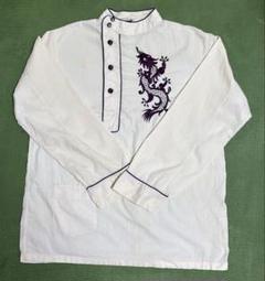 ドラゴン刺繍　アイボリー長袖シャツ チャイナ　パジャマシャツ　ビンテージ