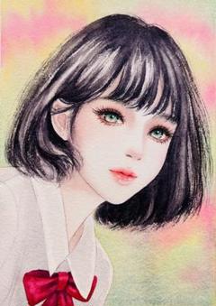 『隔たり』（手描きイラスト・オリジナル・絵画・水彩画・人物画・原画） 手書きイラスト 水彩画 美人 原画 オリジナル イラスト 絵 人物