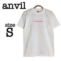美品 アンビル プリント Tシャツ 半袖 アメリカ製 白 ピンク C1412