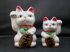 貯金箱　招き猫　陶器製　昭和レトロ　左右2体セット