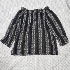ラクティル 黒地にドットと花柄、七分袖 ブラウス 9号