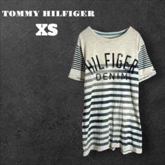 【トミーヒルフィガー】ユニセックス Tシャツ ボーダー カジュアル ロゴ XS
