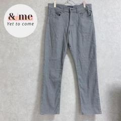 Navy ネイビー　ストレートパンツ　ストレッチ　グレー　総柄　ストライプ