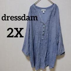 ✨️海外古着✨️dressdam 【2X】ライトブルー Vネックシャツ 夏