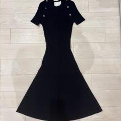 【★安心の定価販売★】 スリーワンフィリップリム ネイビー ニット フレア 膝丈 半袖 ワンピース
