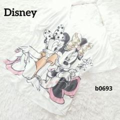ディズニー　Tシャツ　ミニー　デイジー　プリント　ドロップショルダー　白　薄手