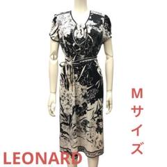 ♡LEONARDワンピース♡ 美品　36サイズ LEONARD レオナール 長袖ワンピース サイズLL ブラック/マルチ