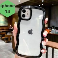 新品 iPhone14 スマホケース うねうね ウェーブ 透明 可愛い ブラック