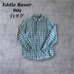 90sEddie Bauer リネン100% チェック柄 長袖ネルシャツ